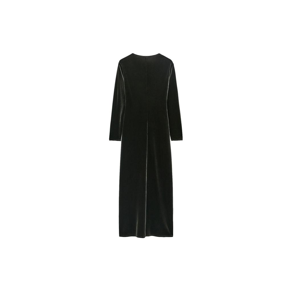 Zara Simple Casual V-Neck Long Sleeve Dress Women dresses Dark-Khaki 8658887-507