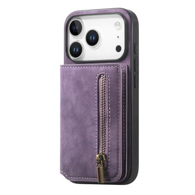 For iPhone 17 Pro Max Case with Zipper Card Holder Retro Leather TPU Phone Cover