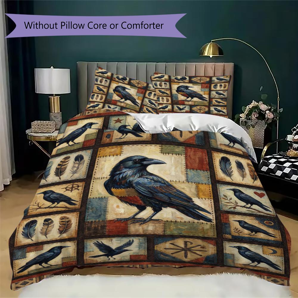 Crow Decoration Pattern Bedding Uilt Set Uilt Cover Pillowcase Home Decoration Birthday Gift (1 * Duvet Cover + 2 * Pillowcase  Without Core)52