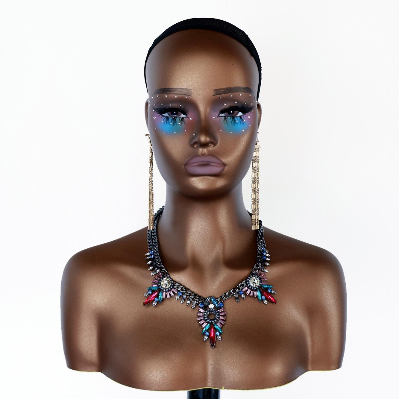High Quality PVC Glam Black Realistic Female African American Wig Mannequin Head With Shoulder