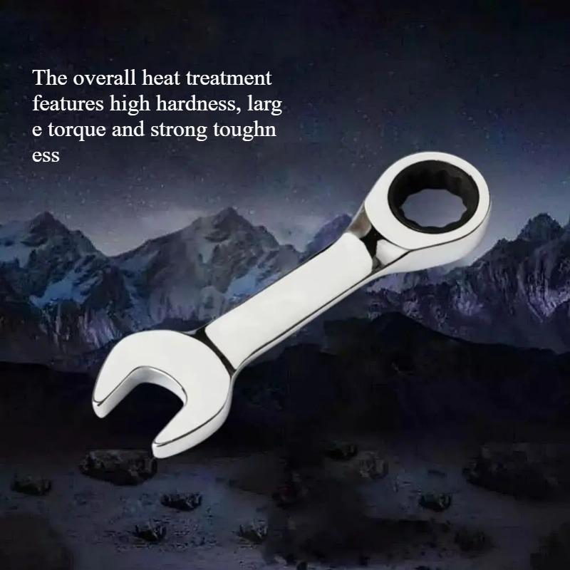6/8/10/12/15mm CR-V Steel Stubby Ratcheting Combination Wrench Dual-use Reversible Spanner Mini Plum Blossom Hand Spanner