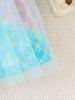 Vestido de Sirena de Verano para Niñas de 4 a 7 Años Estampado de Escamas de Pez Malla Mangas Volantes Doble Capa Lazo en la Cintura