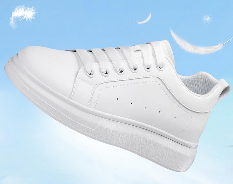 Men's White Height-Increasing Sneakers with Thick Sole, Invisible Inner Lift, and Casual Style, Large Sizes Available, 10cm Boost.