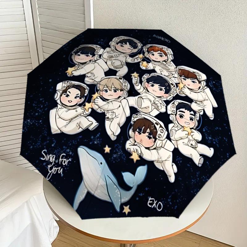 1pc EXO Automatic Folding Umbrella - Compact 8-Rib Design, Durable Plastic & Iron, Lightweight for Outdoor Daily Use,  a0929185