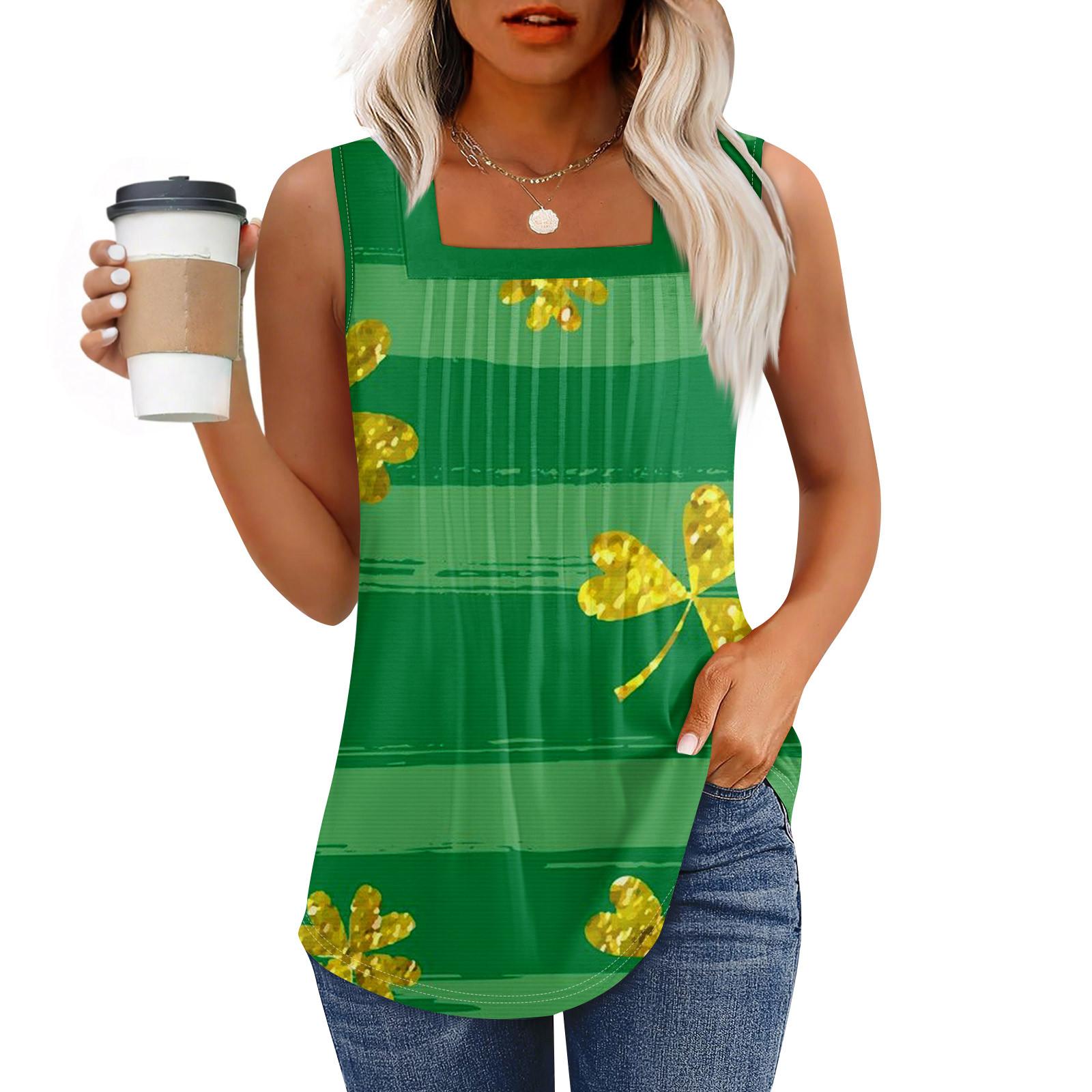 

Майка для жінок Літні костюми без рукавів St. Блузки з принтом до Дня Святого Патрика. Повсякденні вільні сорочки XL жовтий