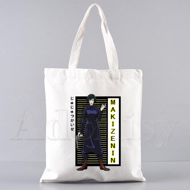 Borsa Shopping in Tela da Donna Jujutsu Kaisen Stampa Lettere Borsa a Spalla in Tessuto Femminile Borsa a Mano Eco Tote Riutilizzabile per la Spesa