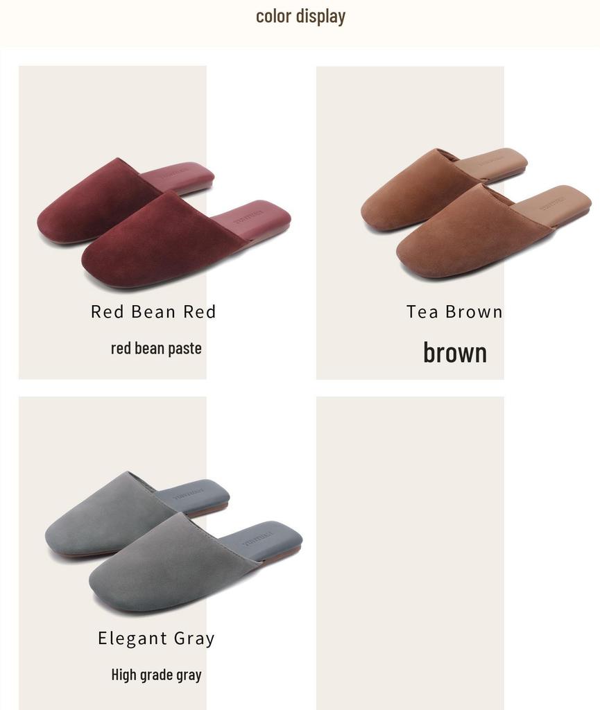 High-End Minimalist Genuine Leather & Suede Slippers - Non-Slip Sole, Unisex, All-Season Indoor Footwear