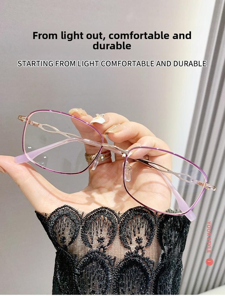 High-end Blue Light Blocking Reading Glasses for Women HD Full Metal Frames Retro Anti Radiation Fatigue Prevention Eyeglasses