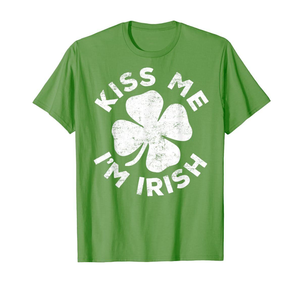 Kiss Me I m Irish T-Shirt Mens Womens Tees Top Saint Patrick Day Gift Vintage T Shirt Mens Womens Tees Top Men Women Kid L