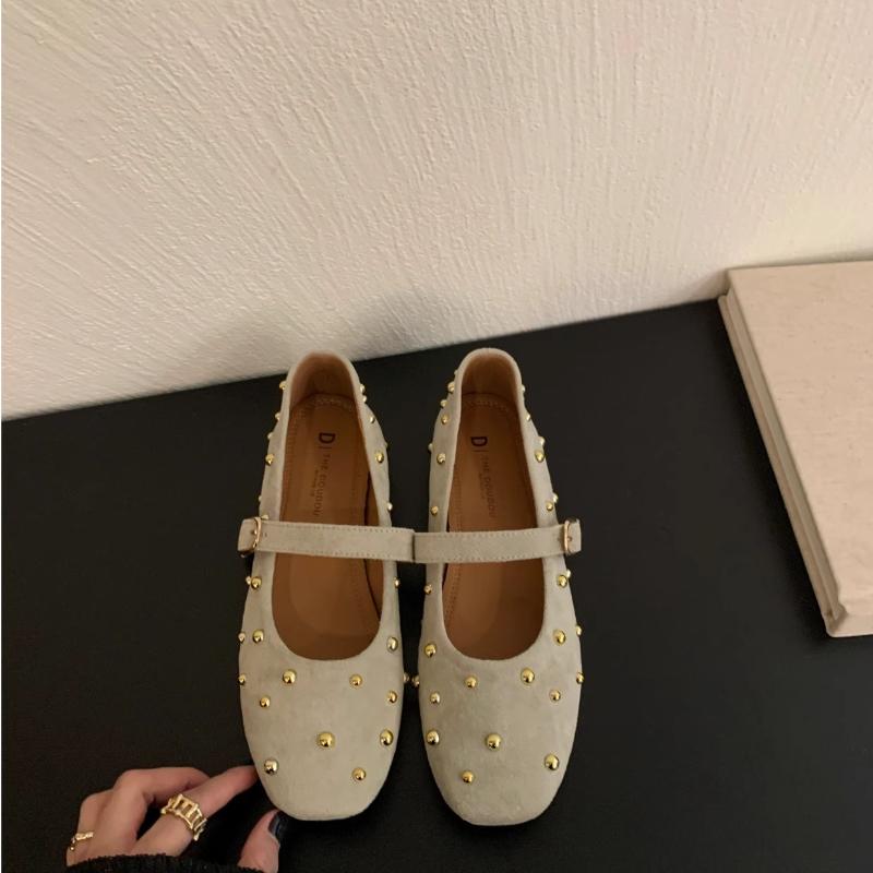 Fashion Suede Flats Loafers Women Marie Janes Spring Shoes 2025 Square Toe Ballet Dance Shoes Fashion Luxury Dress Zapatillas De Mujer