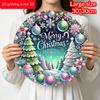 2D Flat, 1pc Vintage Round Aluminum Hanging Sign - Pink/Purple/Green Wreath Center Metal Decoration with "Merry" Text, Durable Indoor/Outdoor Holiday