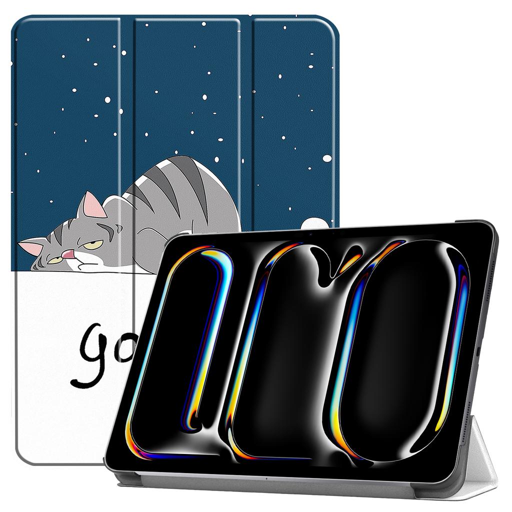 Para iPad Pro 13 (2024) Funda para Tableta de Cuero con Patrón, Plegable en Tres Partes, con Soporte, Despertar/Dormir Inteligente