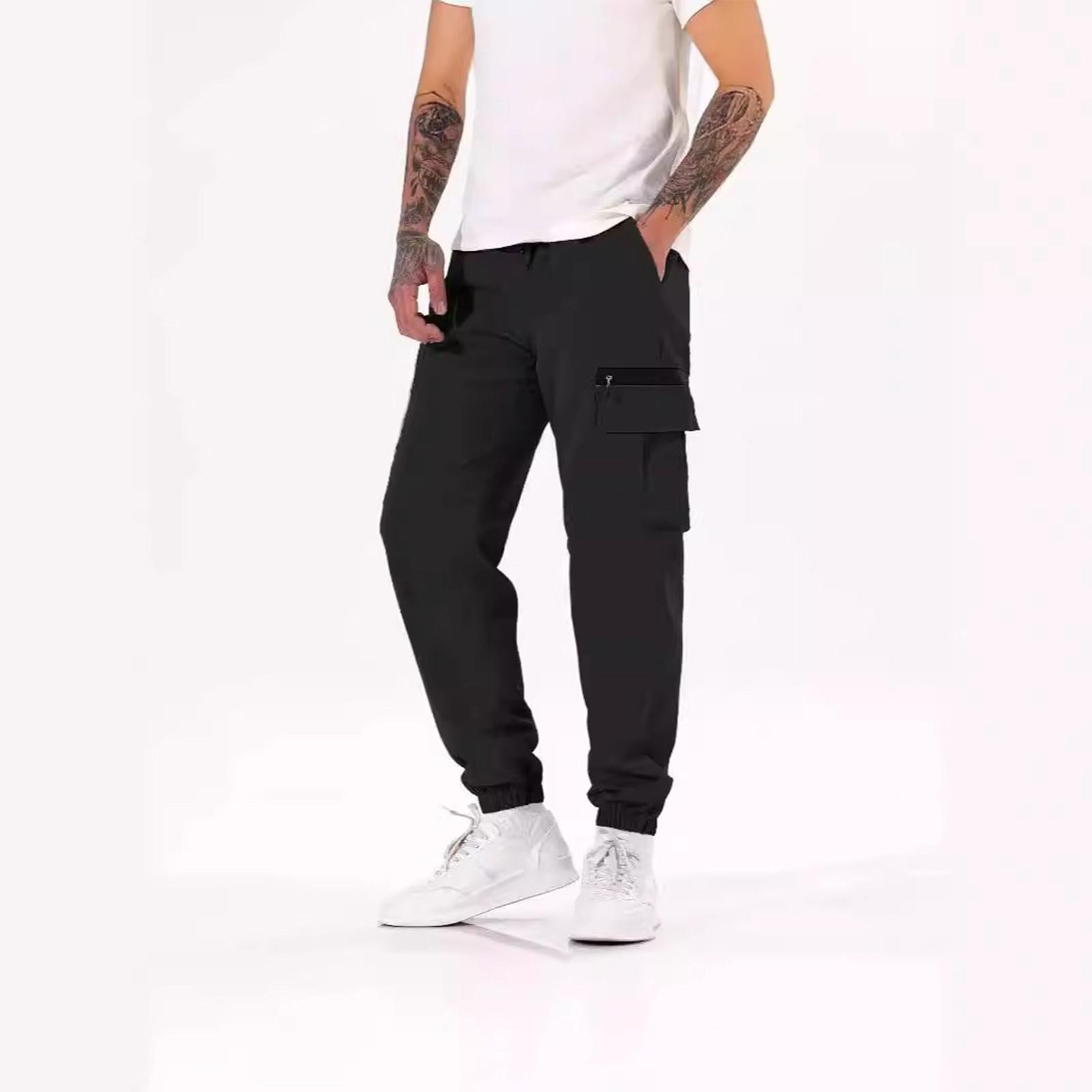 

Повседневные спортивные брюки мужские свободные длинные вставки фитнес бег тренировочные брюки L чёрный