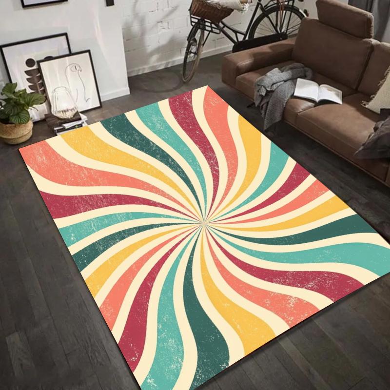 Retro Burst Pattern Area Rug Colorful Starry Floor Mat Carpet for Living Room Home Decoration Living Room Bedroom Carpet
