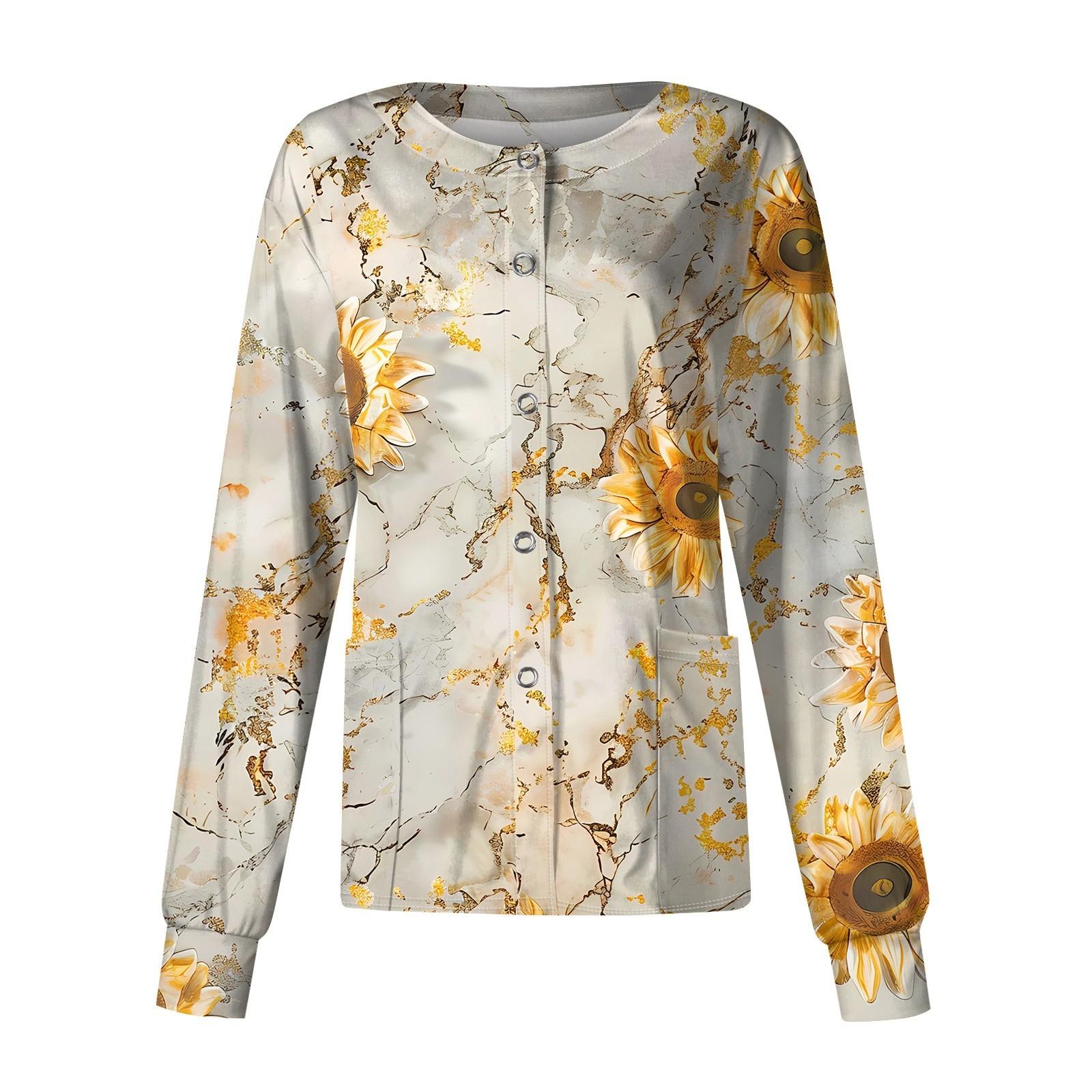 

Женский повседневный однобортный однобортный защитная одежда с длинными рукавами и цветочным принтом, кардиган, топ XL жёлтый