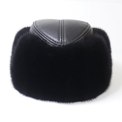 Herren Winter Outdoor Warm halten Echte Nerz Pelz Bomber Mütze 100% Natürliche Schaffell Leder Kappe Russische Männliche Echte Bisamratte Pelzmütze