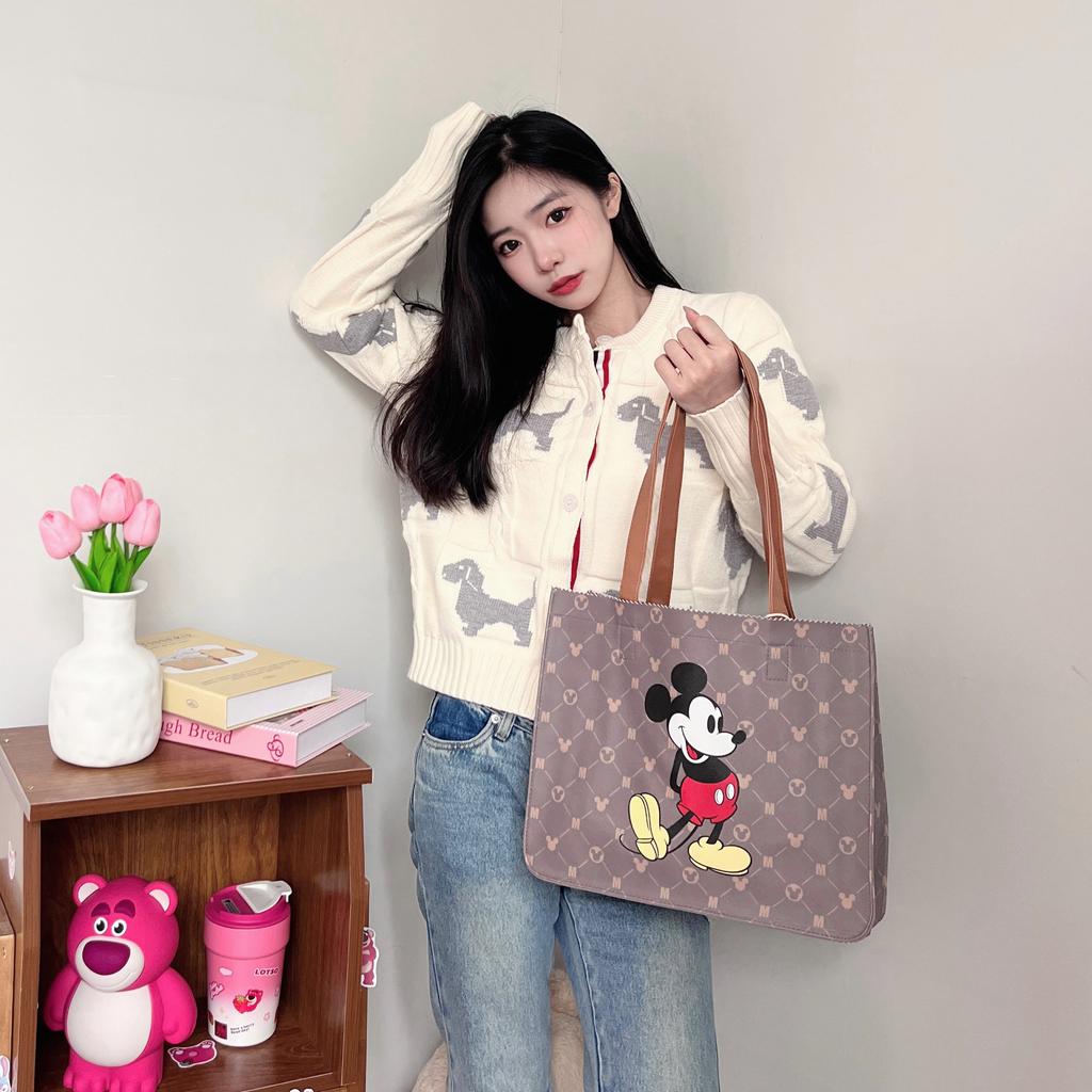 New Disney Mickey Series PVC Tote Bag, Shopping Bag, Shoulder Bag Tubas Unisex Brown DW-XB036
