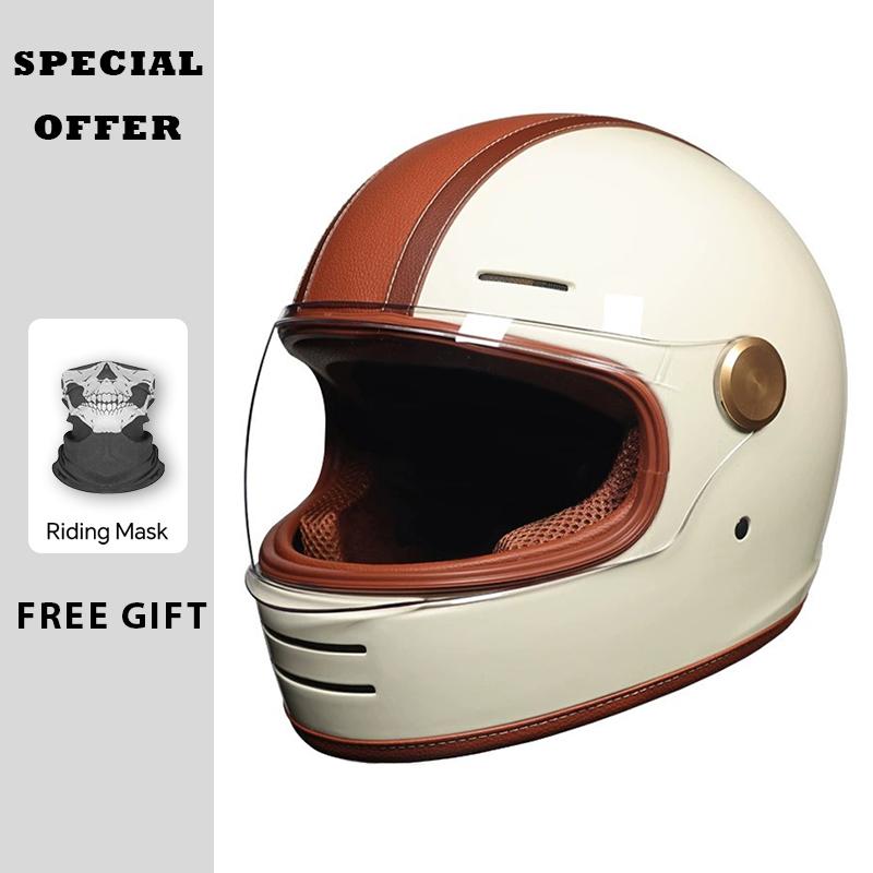 Retro Full Face Motorcycle Helmets DOT Certified Safety Protection Men Woman Unisex Classic Design Leather Full Helmet ABS Shell