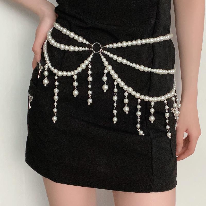 Temperament Mage Lagdelt Imitert Perle Dusker Kroppskjede Midjekjede Belte Streetwear Sommer Strand Kvinner Kroppssmykker