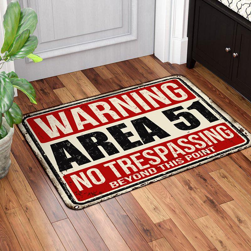 Vintage Warning Sign Carpet Mat Area 51 Rug No Trespassing Grunge Retro Design Cattle Dog Home Decoration Floor Mats Welcome Mat