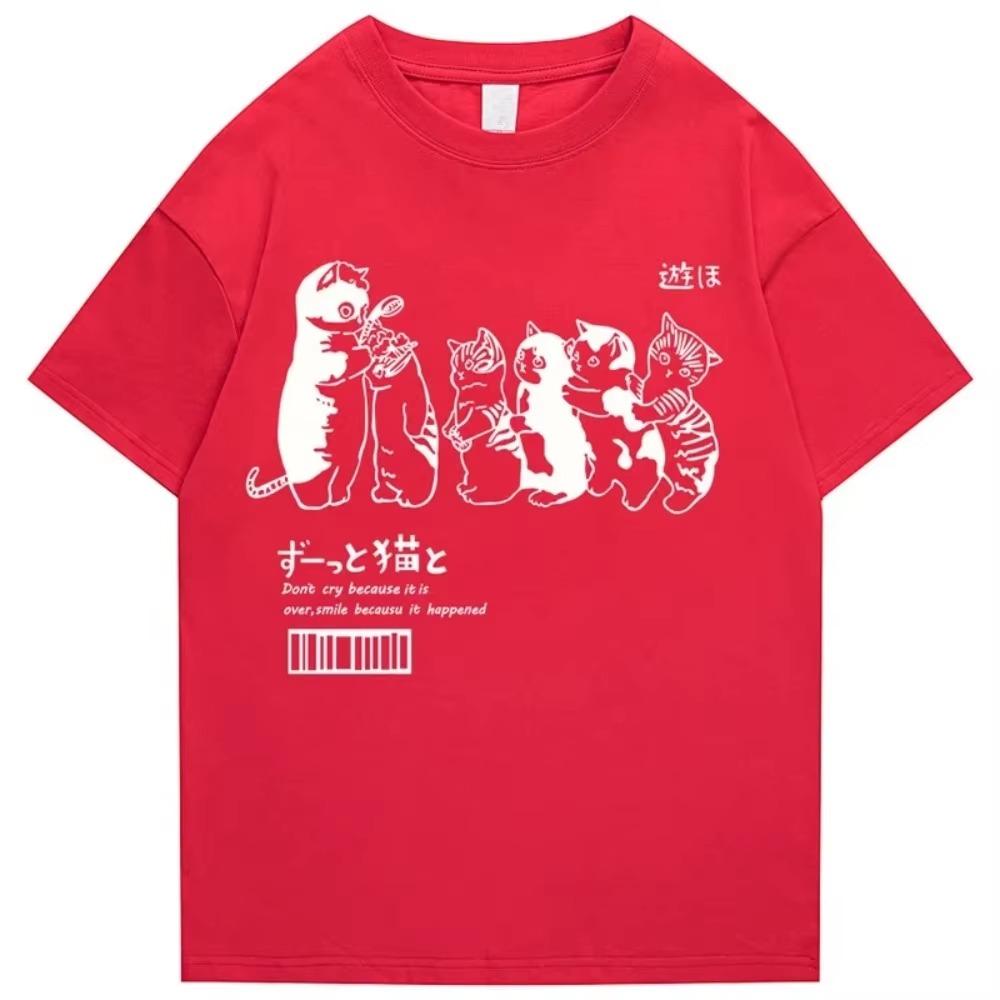 Oversized Men's T-shirt Harajuku Shower Cat Print T-shirt 2023 Summer Fashion Casual Short Sleeve Cotton T-shirt For Men