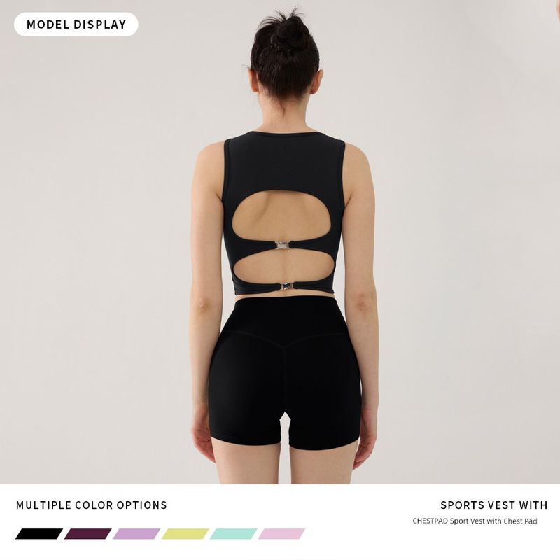 2025 With Chest Pad Yoga Vest Women Summer Sports Outer Wear Hollow out Sling Sleeveless Backless Top Sexy Gyaru