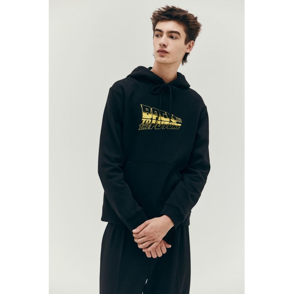 H M Regular Fit Hoodie Black Back To tHe Future
