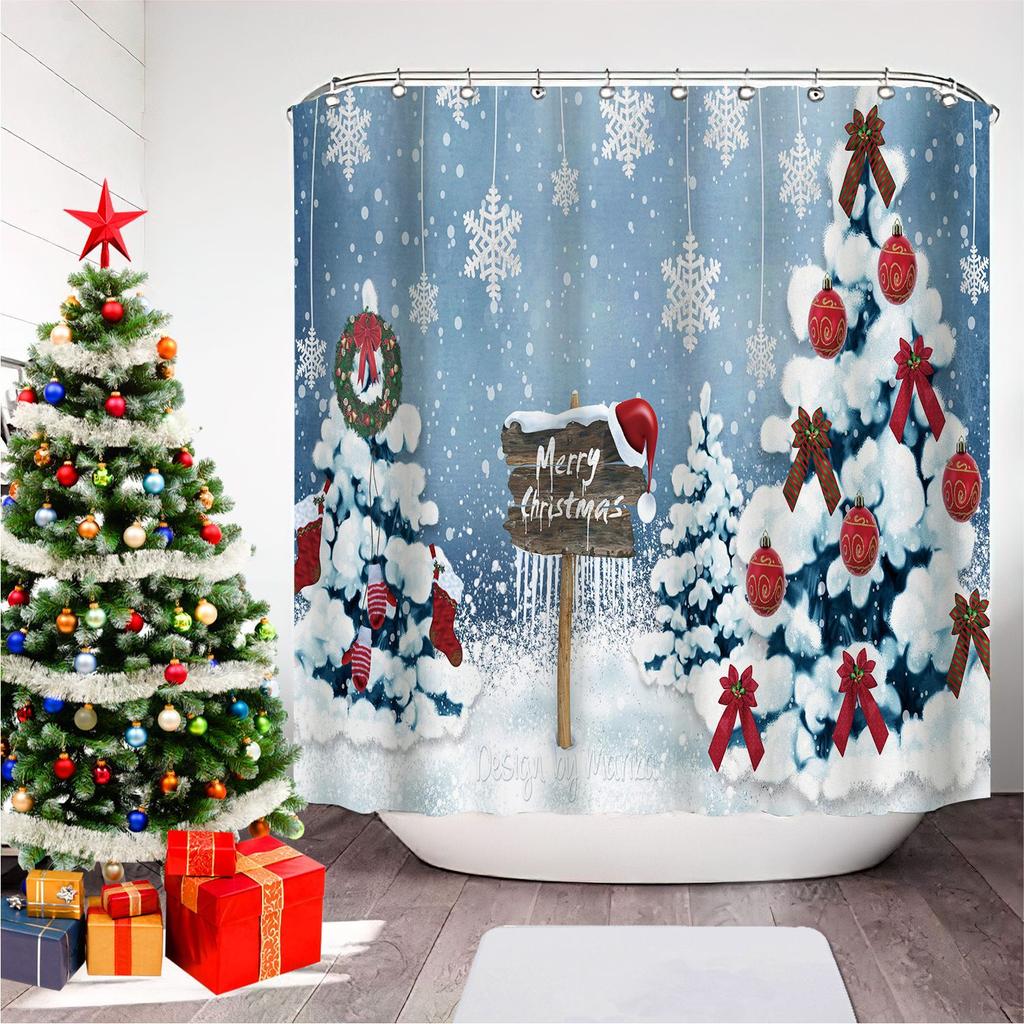 GAEChristmas Printed Bathroom Shower Curtain Snowman Santa Claus Waterproof Polyester Curtain Home Decoration Window Christmas