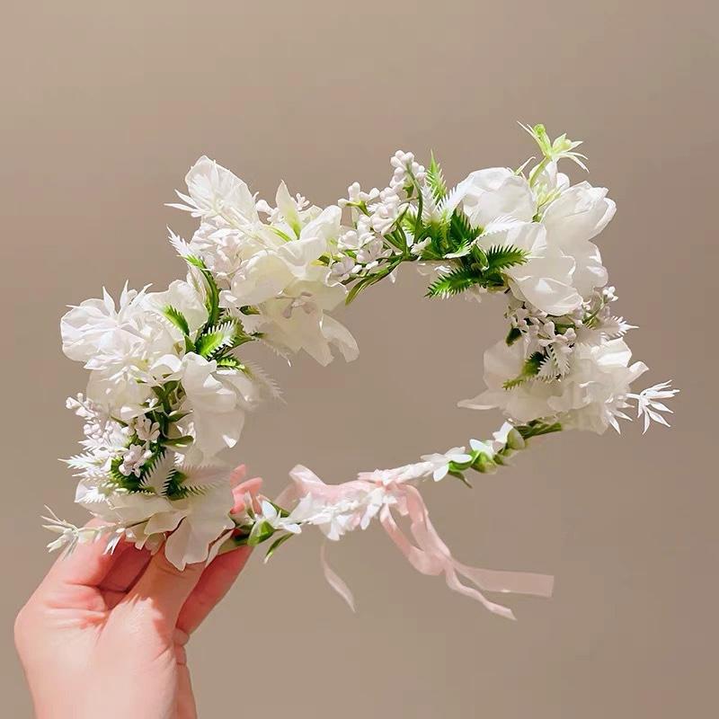 1PC Fairy Wreath Photography Props Headdress Bohemian Style Ribbon Headband Forest Series Headpiece Floral Wreath
