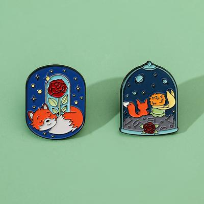 Creative Personality Little Prince Metal Badge Rose & Fox Alloy Brooch Pin Decoration