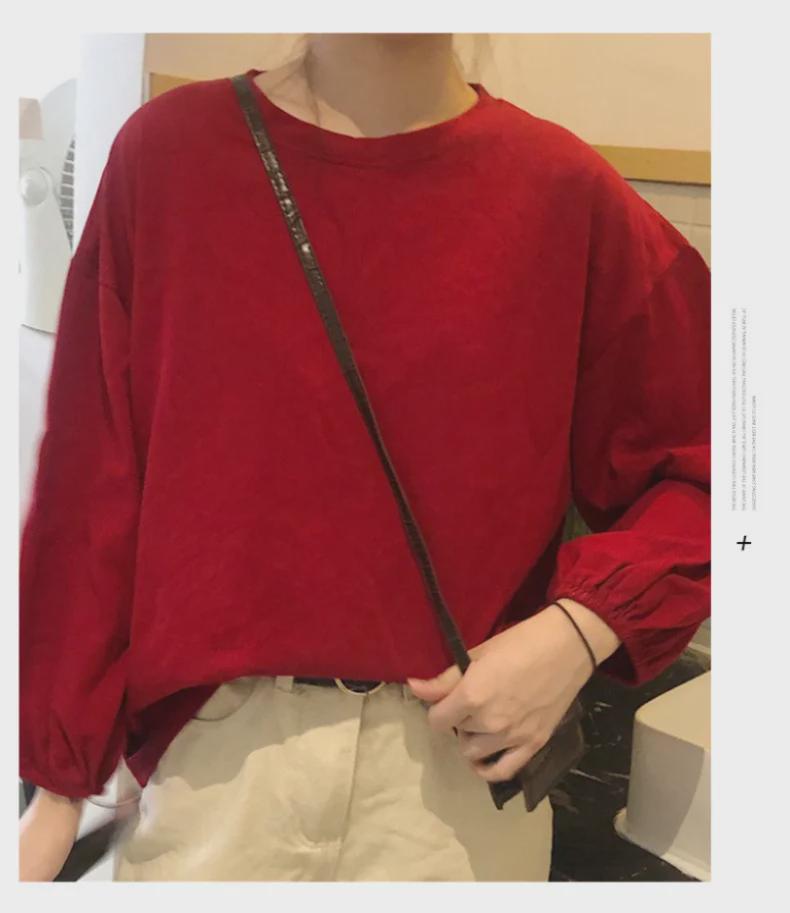 Spring Thin Solid Color Lantern Sleeve Pullover - Korean Style Student & Couple T-Shirt