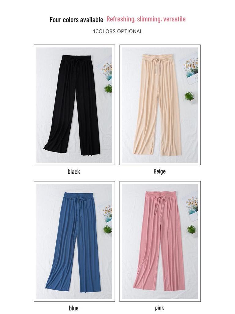 Women's Summer Plaid Ice Silk High-Waisted Wide-Leg Drape Pants