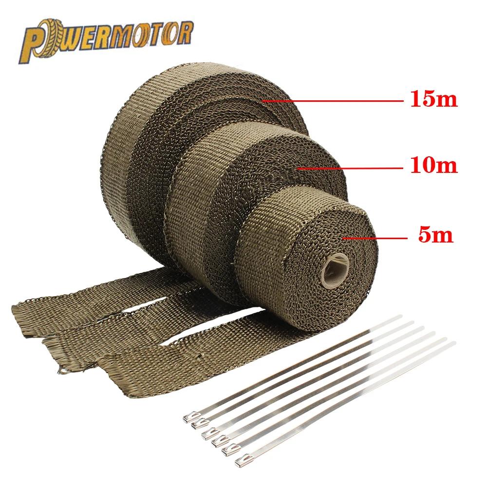 5cm*5M/10M/15M Fascia Termica Scarico Moto Marmitta Nastro Termico Sistemi di Isolamento Scudo Termico con Fascette in Acciaio Inossidabile Accessori Moto