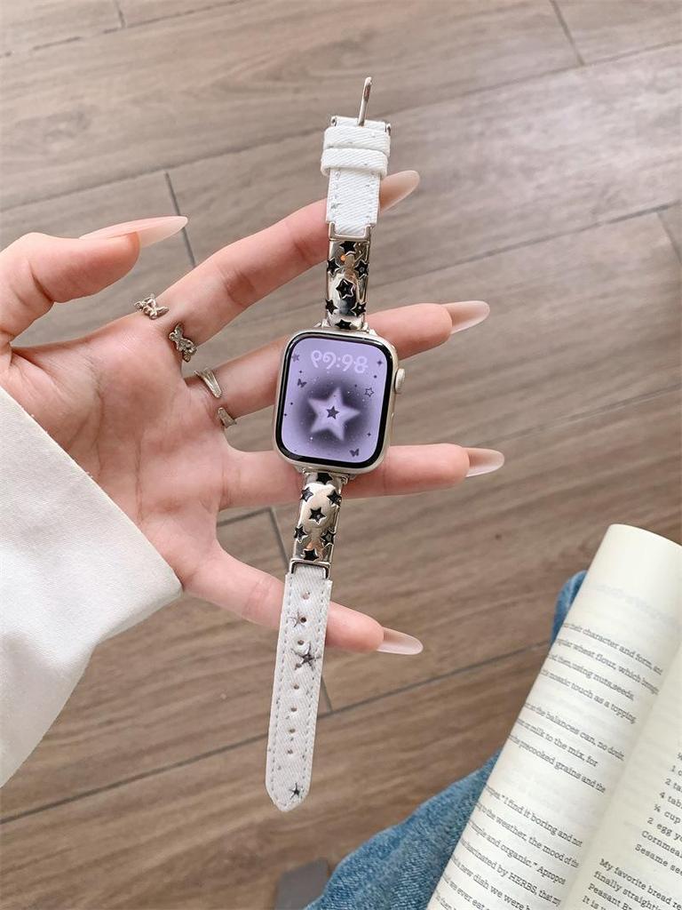 Star Denim Watch Strap for Apple 11th Gen, Huawei GT6, and Xiaomi 9 Pro Female Models