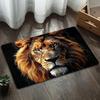 Cool Black Lion Patterned Non-Slip Floor Mat, Masculine Style Decorative Rug for Living Room, Bathroom, and Entryway