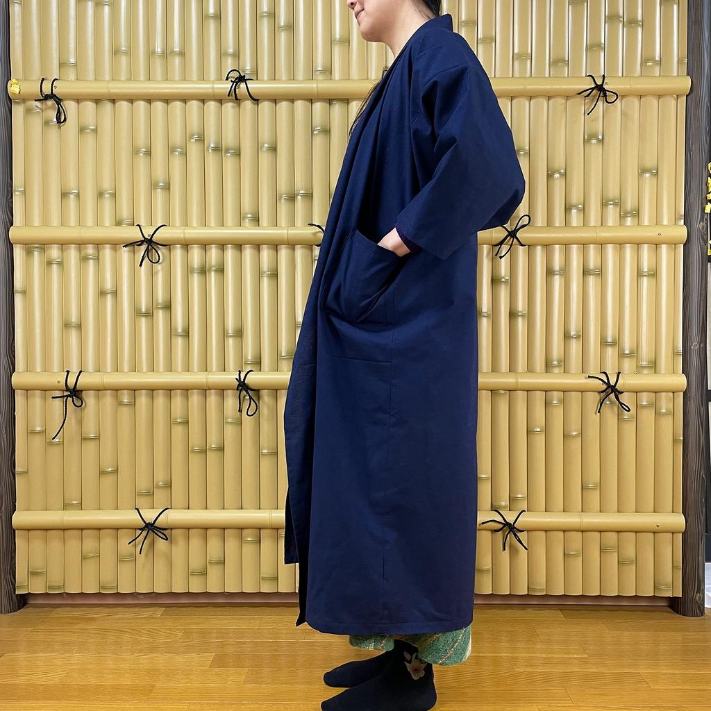 [momoten] [Amazon Exclusive Brand] Original Mizuyagi Kimono (Workwear, Samue, Haori, Bathrobe, Apron) Navy, 120cm Long