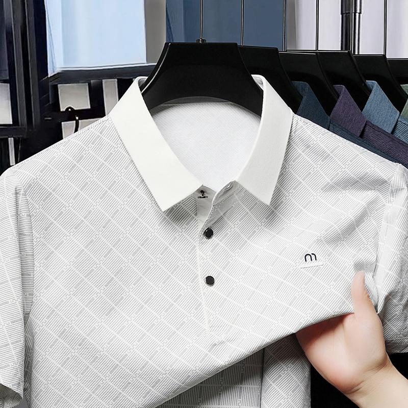 

Light Luxury Summer Ice Silk Short Sleeved T-shirt for Men New Casual Business Dad Outfit Men s Polo Shirt with A Collar M