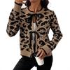 2026 Autumn/Winter Leopard Print Lace-up Round Neck Cardigan Sweater
