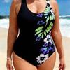 One-piece Plus-size One-piece Swimsuit for Women, Printed Women's Slightly Fat Meat-covered Racing Swimsuit