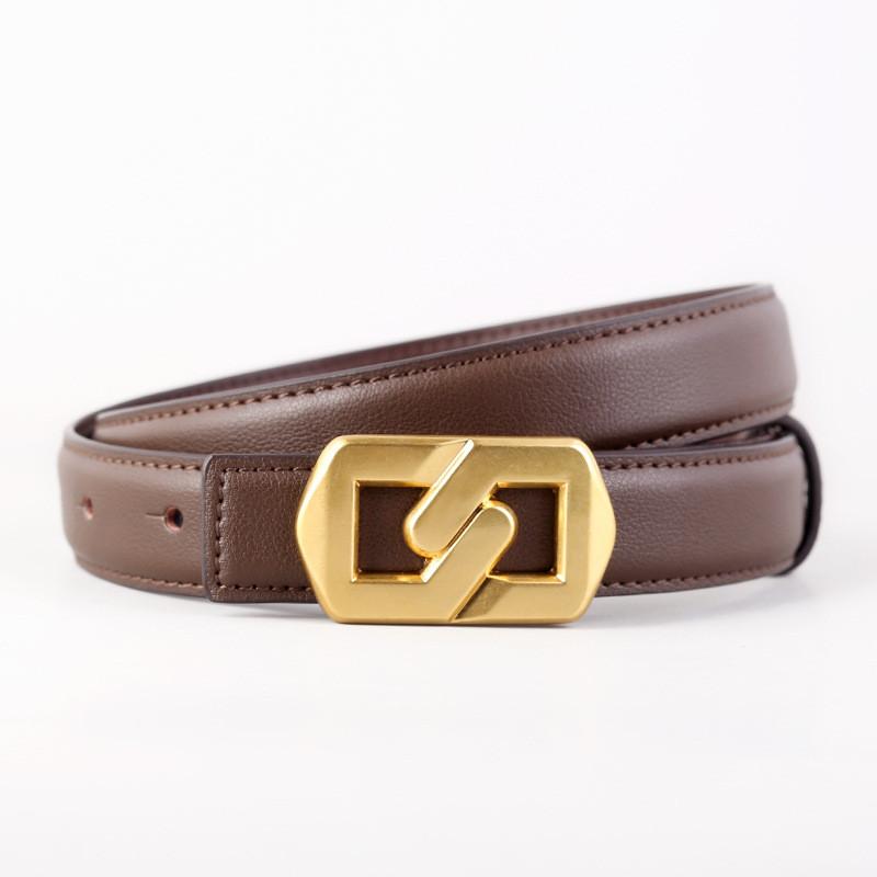 

Leather Belt For Women With Metal Buckle And Vintage Style For Casual Or Office Wear темно-коричневого кольору