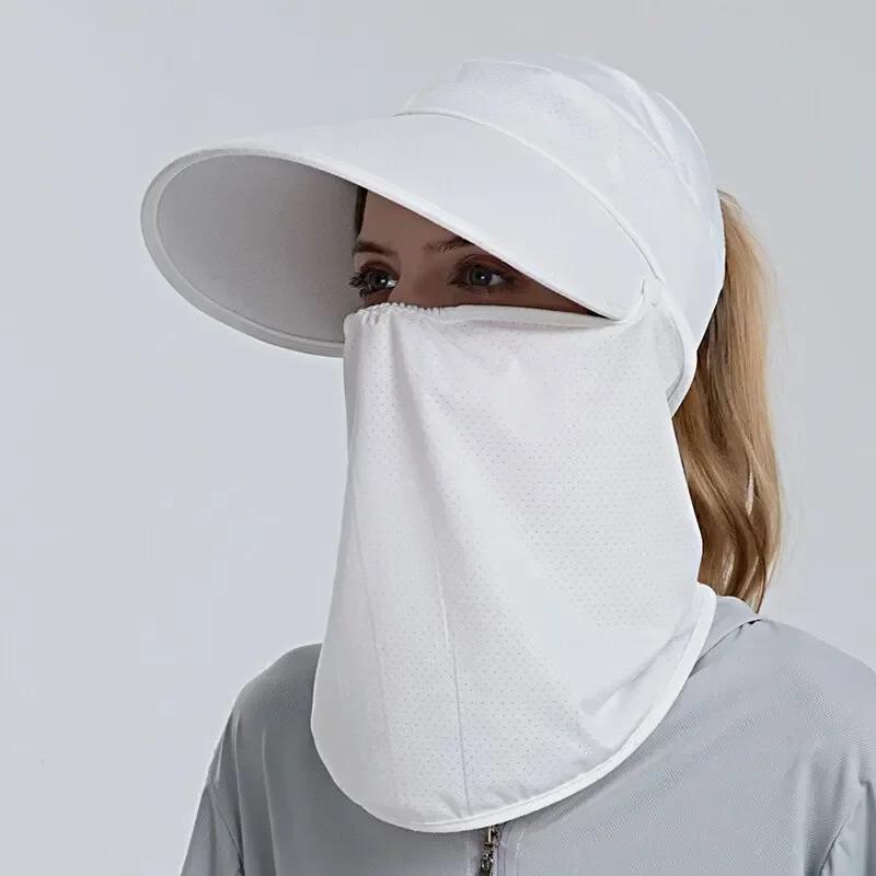 Summer Women Neck Cover Hat Lady Wide Brim Sun Cap Anti UV Foldable Female Casual Outdoor Sport Hiking Ponytail Hat