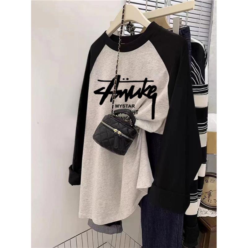 Women's Plus Size Mid-Length Pure Cotton Long Sleeve T-Shirt - Autumn/Winter 2024, Thicker Material for 200 Jin, Hip Covering.