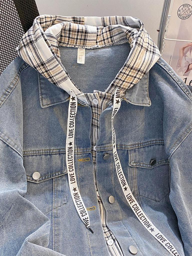 Girls' Loose Fit Denim Hooded Jacket - Junior & High School Autumn Top