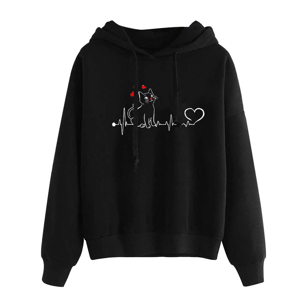 Women's Fashion Casual Fun Print Hooded Sweatshirt Loose Sports Tops Pullover