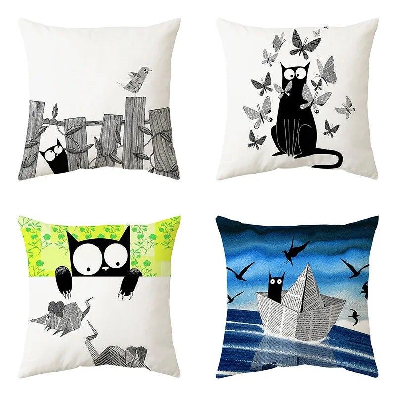 Sofa Chair Bed Living Room Decorative Pillowcase Fashion Cartoon Cute Cat Pillowcase