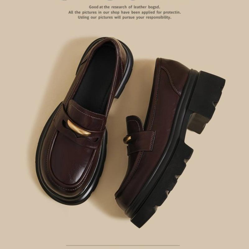 British style platform JK small leather shoes women's new heightening versatile loafers onepedal softsoled single shoes