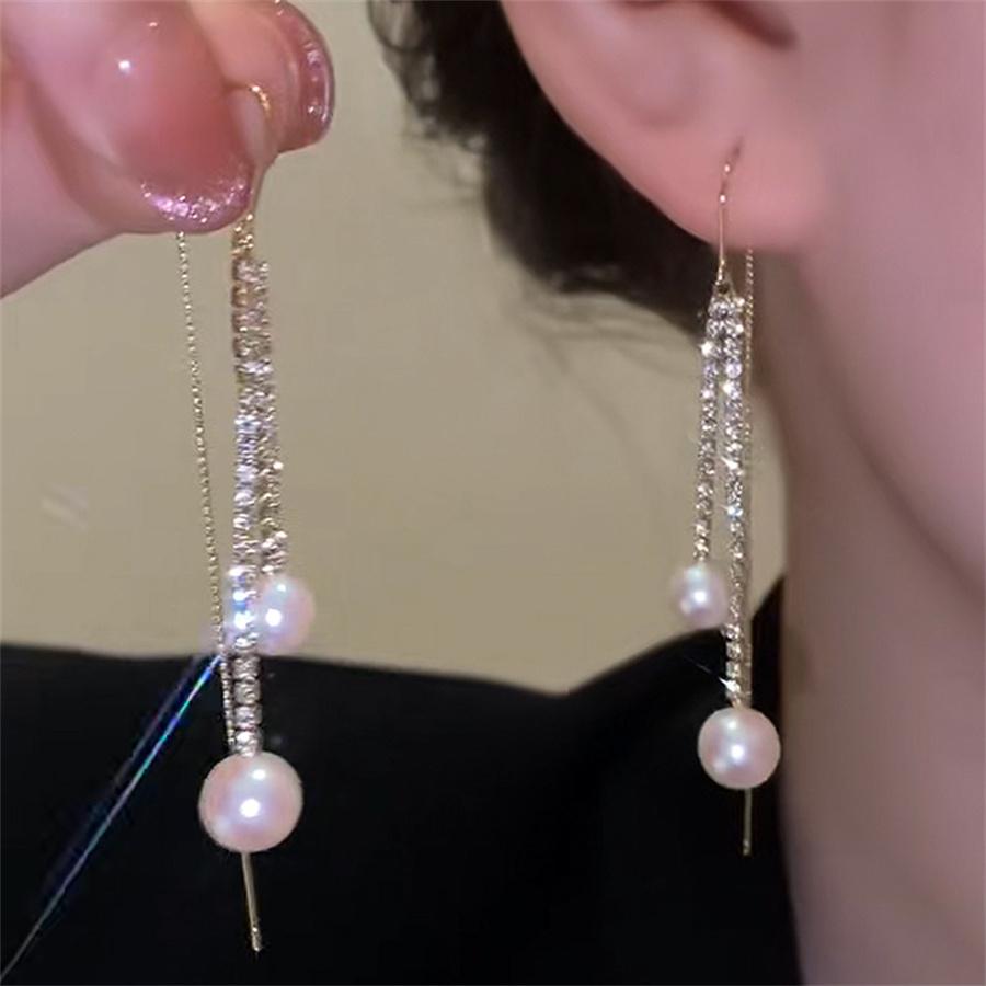 New Korean Luxury Shiny Zircon Ball Flower Pendant Long Earline For Women Fashion Jewelry Unusual Earring Ear Accessories