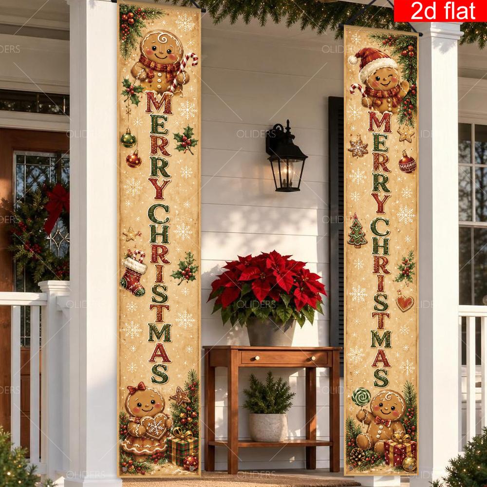 Banner for New Year 2pcs Vintage Polyester & Christmas