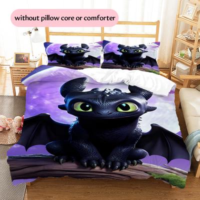 Toothless Dark Style Duvet Cover & Pillowcases, HTTYD Fan Bedding, Perfect Gift.chl