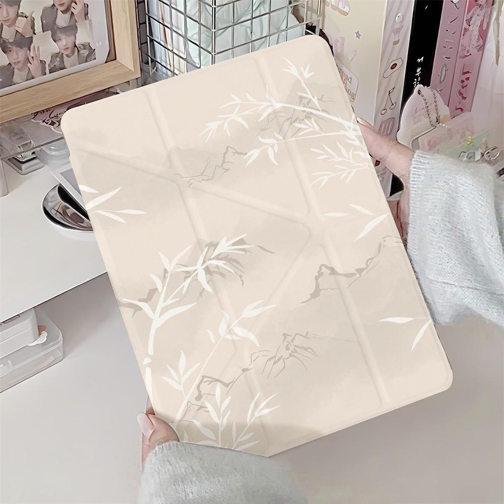 White and green bamboo forest is suitable for Y-fold apple ipad11 flat case air7/6 protective case pro anti-drop 5/4 with pen slot